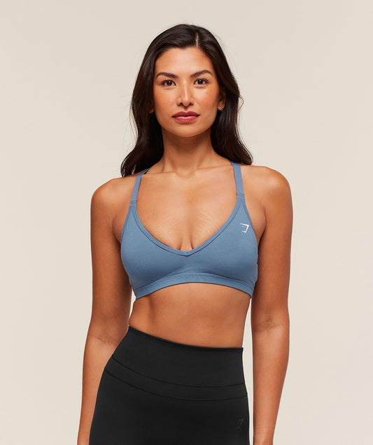 Gymshark Cotton Blend Racerback Sports Bra - Worn Blue