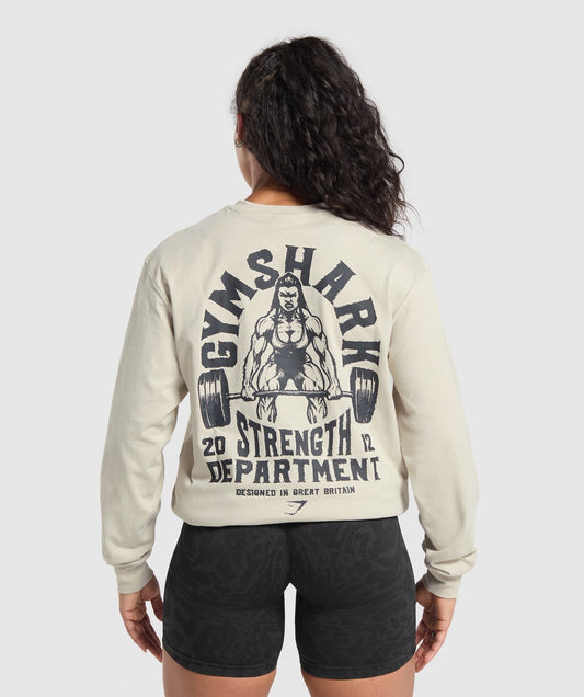 Gymshark Strength Department Graphic LS Top - Pebble Grey