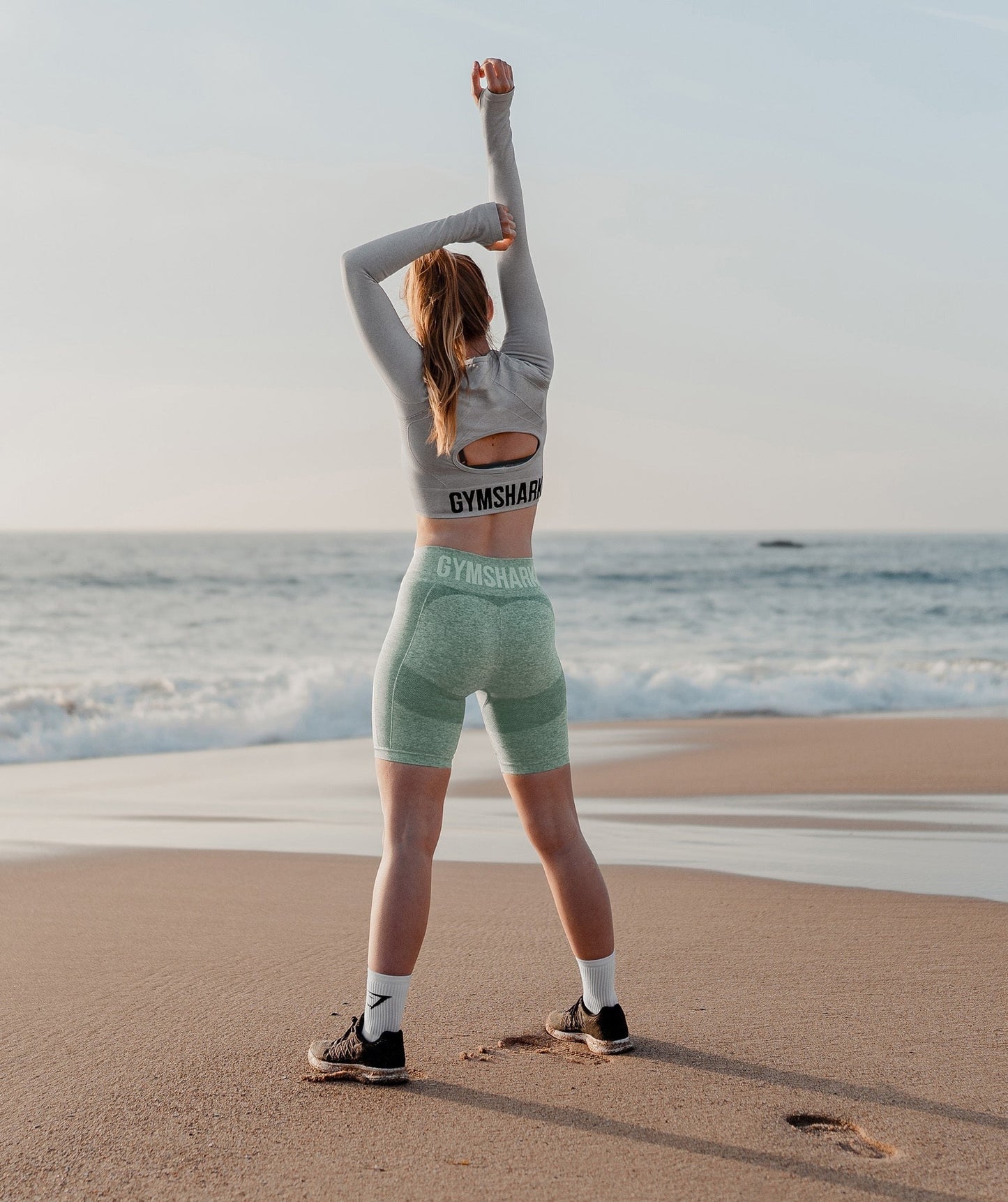 Gymshark Flex Sports Long Sleeve Crop Top - Light Grey Marl