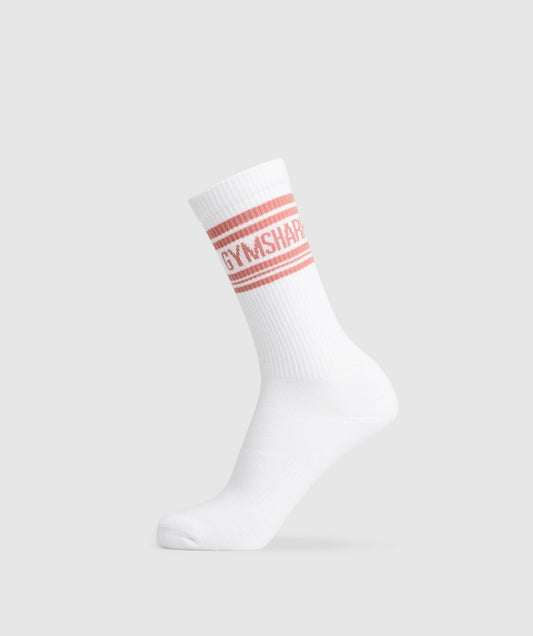 Gymshark Stripe Crew Single Sock - White/Sunbaked Pink