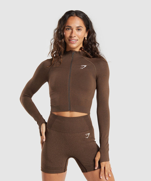 Gymshark Vital Seamless Midi Zip 2.0 Pullover - Espresso Marl