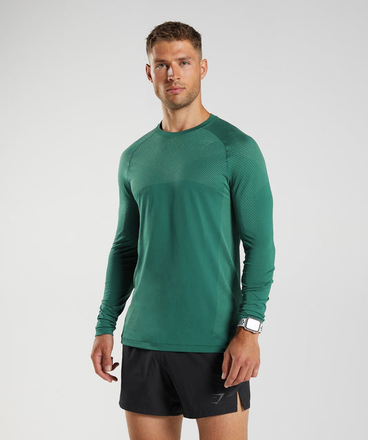 Gymshark Apex Seamless Long Sleeve T-Shirt - Woodland Green/Hoya Green