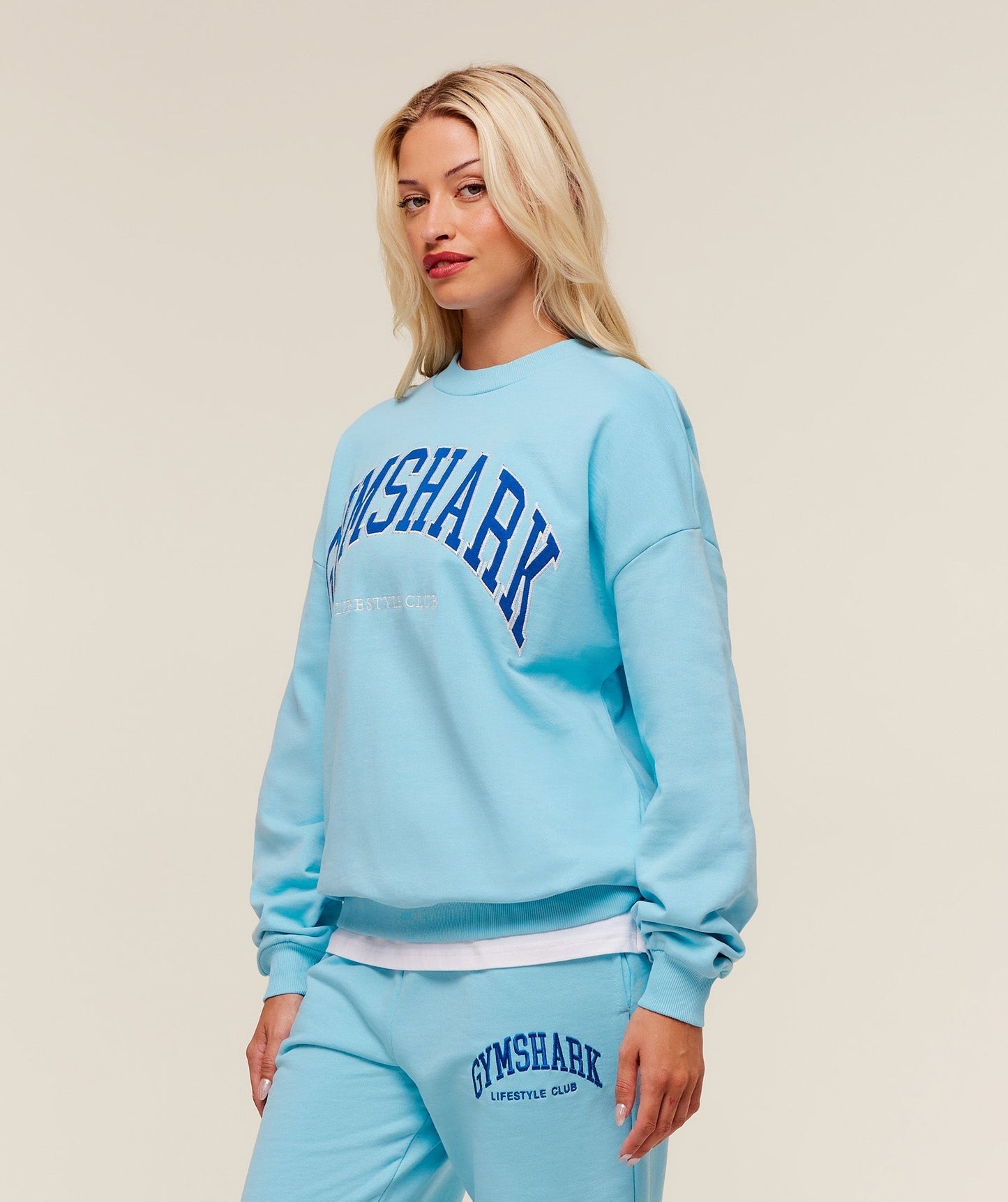 Gymshark Collegiate Graphic Crew Neck Pullover - Athletic Light Blue