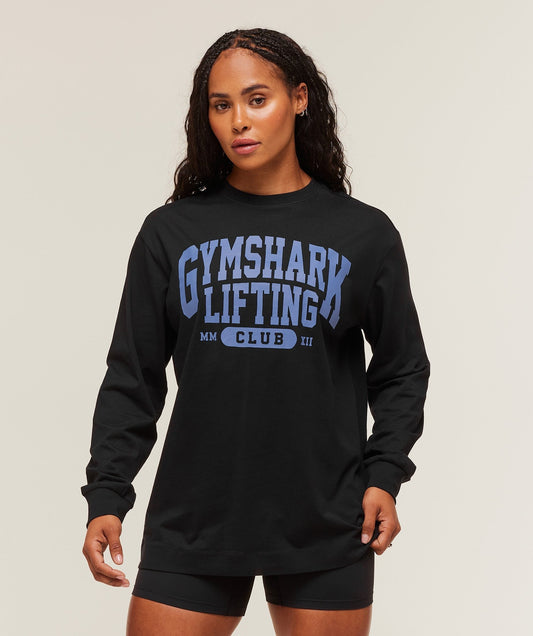 Gymshark Lifting Club Graphic Oversized Long Sleeve T-Shirt - Black