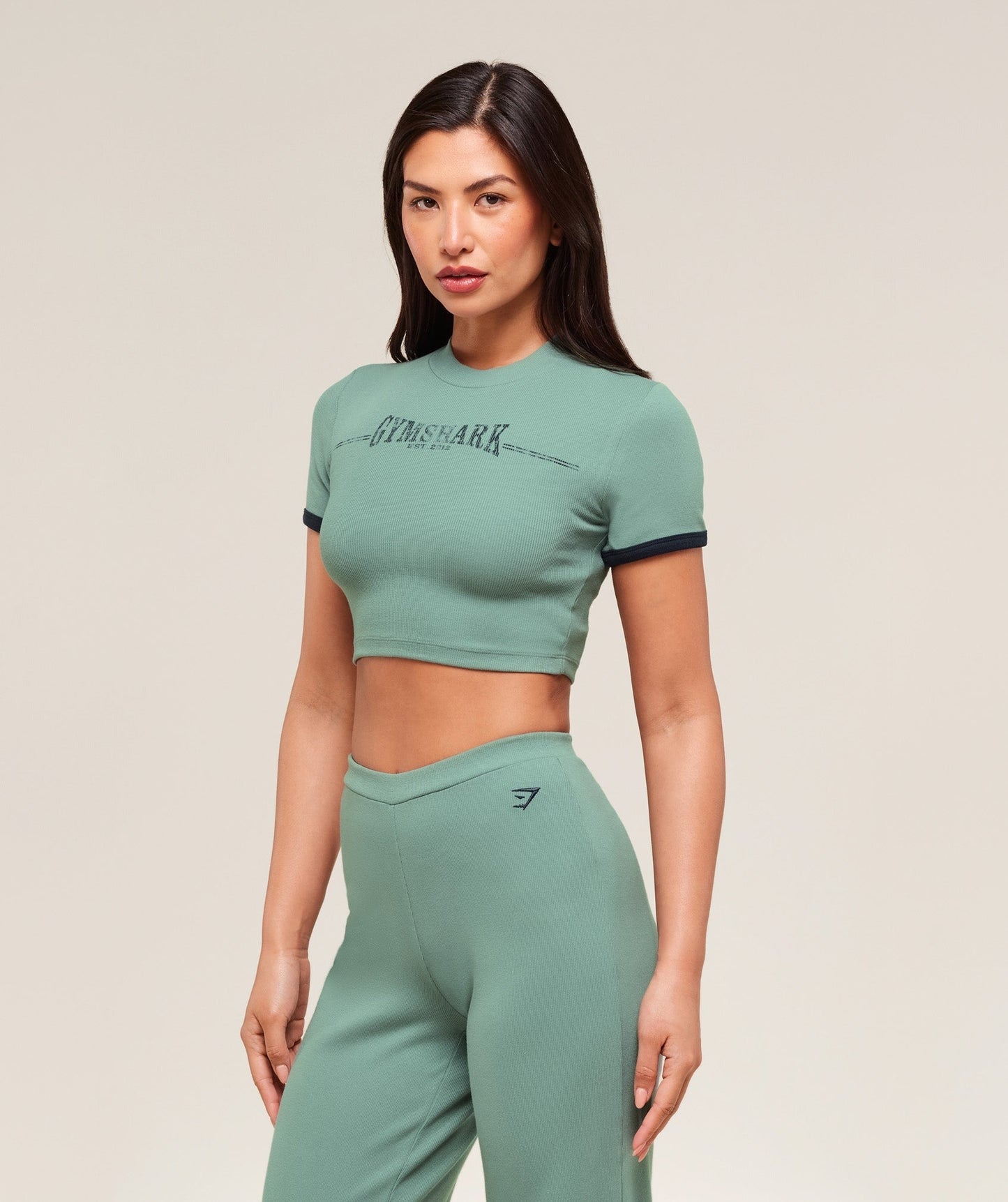 Gymshark Ribbed Cotton Crop Top - Celeste Blue/Heavy Blue