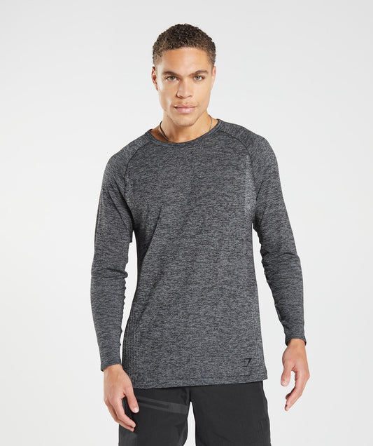 Gymshark Retake Seamless Long Sleeve T-Shirt - Black/White Marl