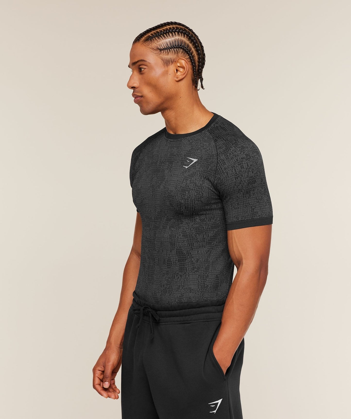 Gymshark Geo Seamless Grid T-Shirt - Black/Smokey Grey