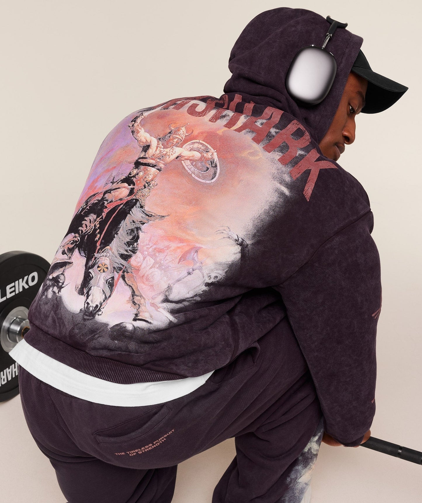 Gymshark Power x Frazetta Graphic Hoodie - Asphalt Grey/Plum Brown