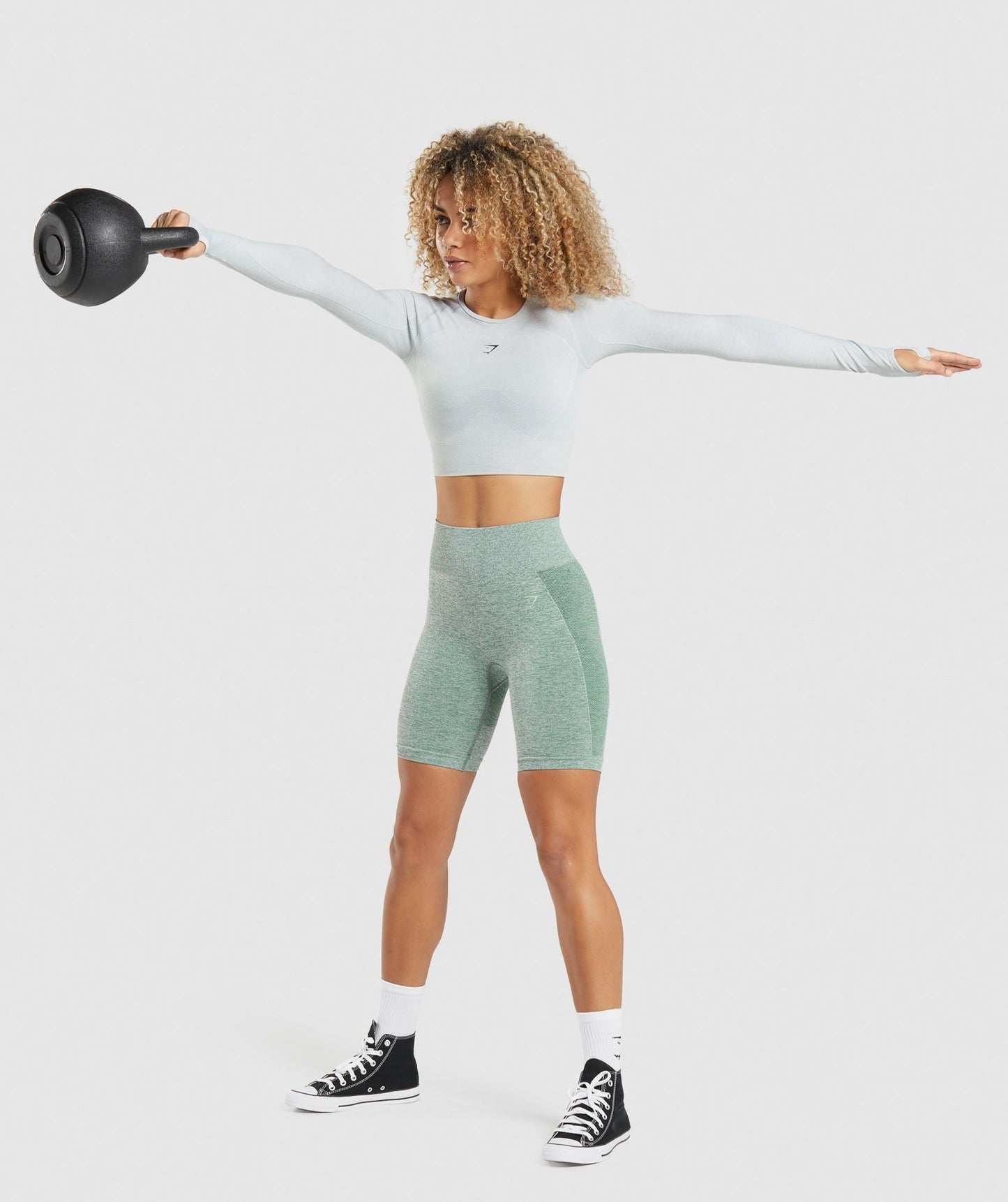 Gymshark Flex Sports Long Sleeve Crop Top - Light Grey Marl
