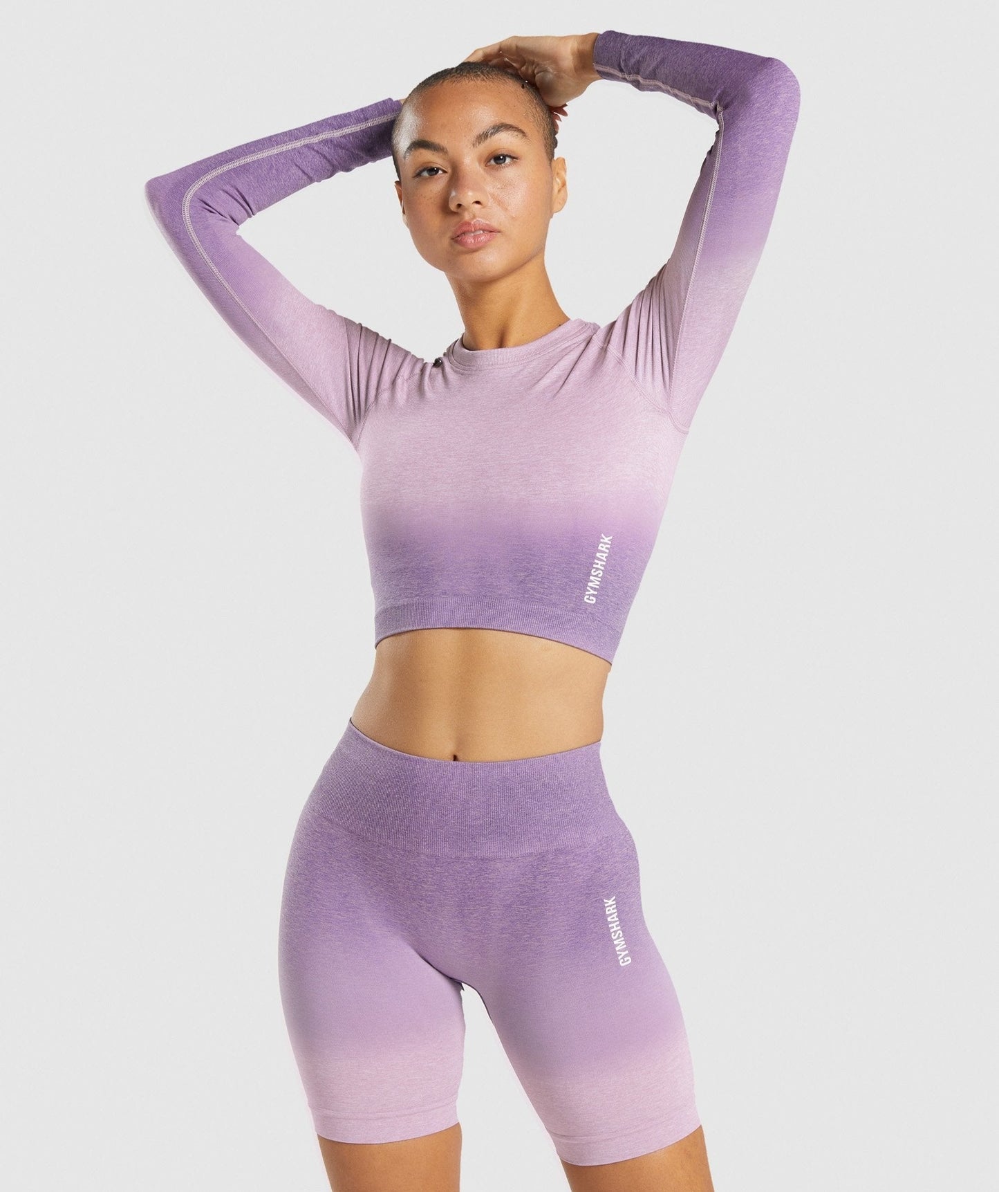 Gymshark Adapt Ombre Seamless Long Sleeve Crop Top - Light Purple Marl/Dark Purple