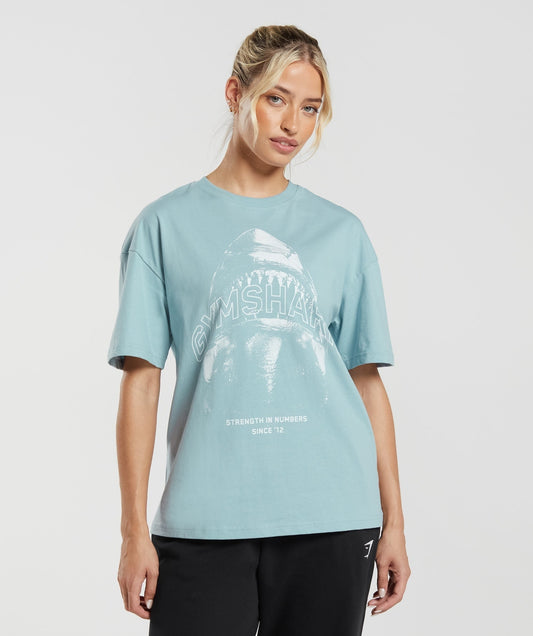 Gymshark Shark Attack Oversized T-Shirt - Blue