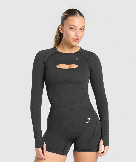 Gymshark Vital Long Sleeve Cut Out Top - Black Marl