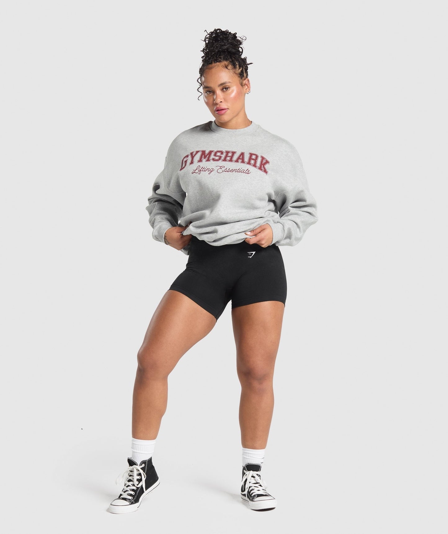 Gymshark Lifting Essentials Graphic Brushed Oversized Sweatshirt - Light Grey Core Marl