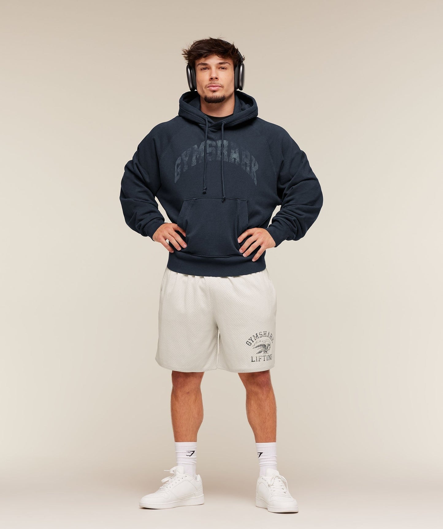 Gymshark Retro Collegiate Graphic Hoodie - Heavy Blue
