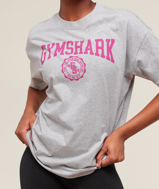 Gymshark Collegiate Graphic T-Shirt - Light Grey Core Marl
