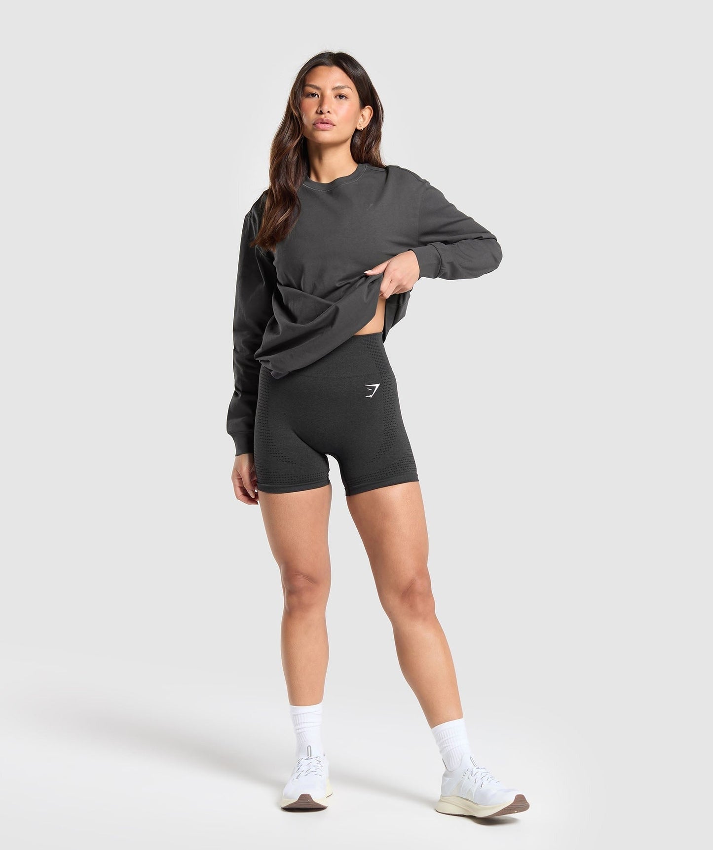 Gymshark Cotton Oversized Long Sleeve Top - Onyx Grey