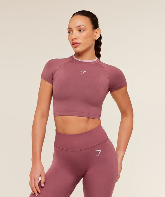 Gymshark Interval Seamless Short Sleeve Crop Top - Reset Pink/Light Pink