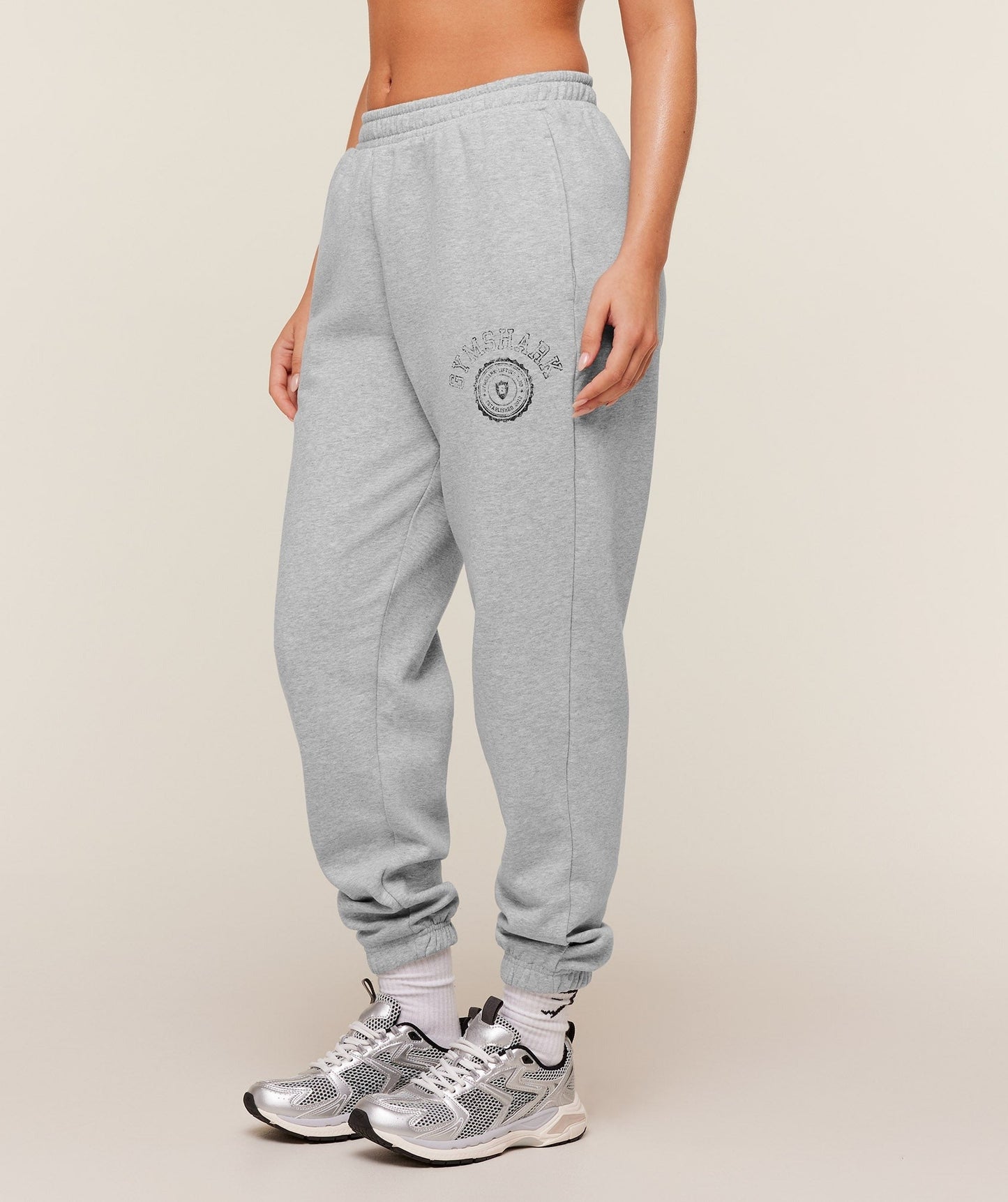 Gymshark Worn Crest Graphic Joggers - Light Grey Core Marl