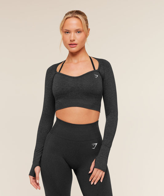 Gymshark Vital Sweetheart Neck Crop Top - Black Marl