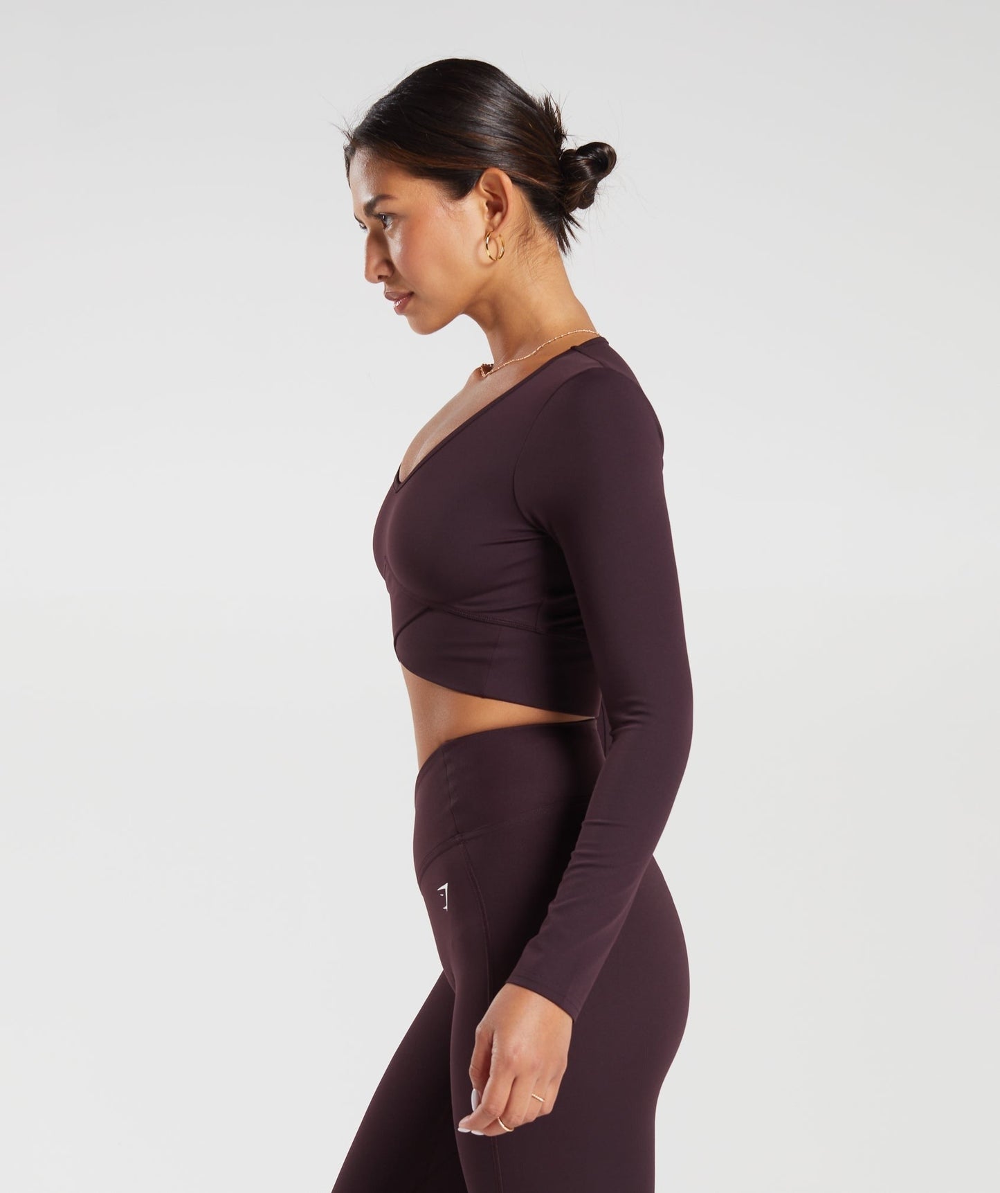 Gymshark Crossover Long Sleeve Crop Top - Plum Brown