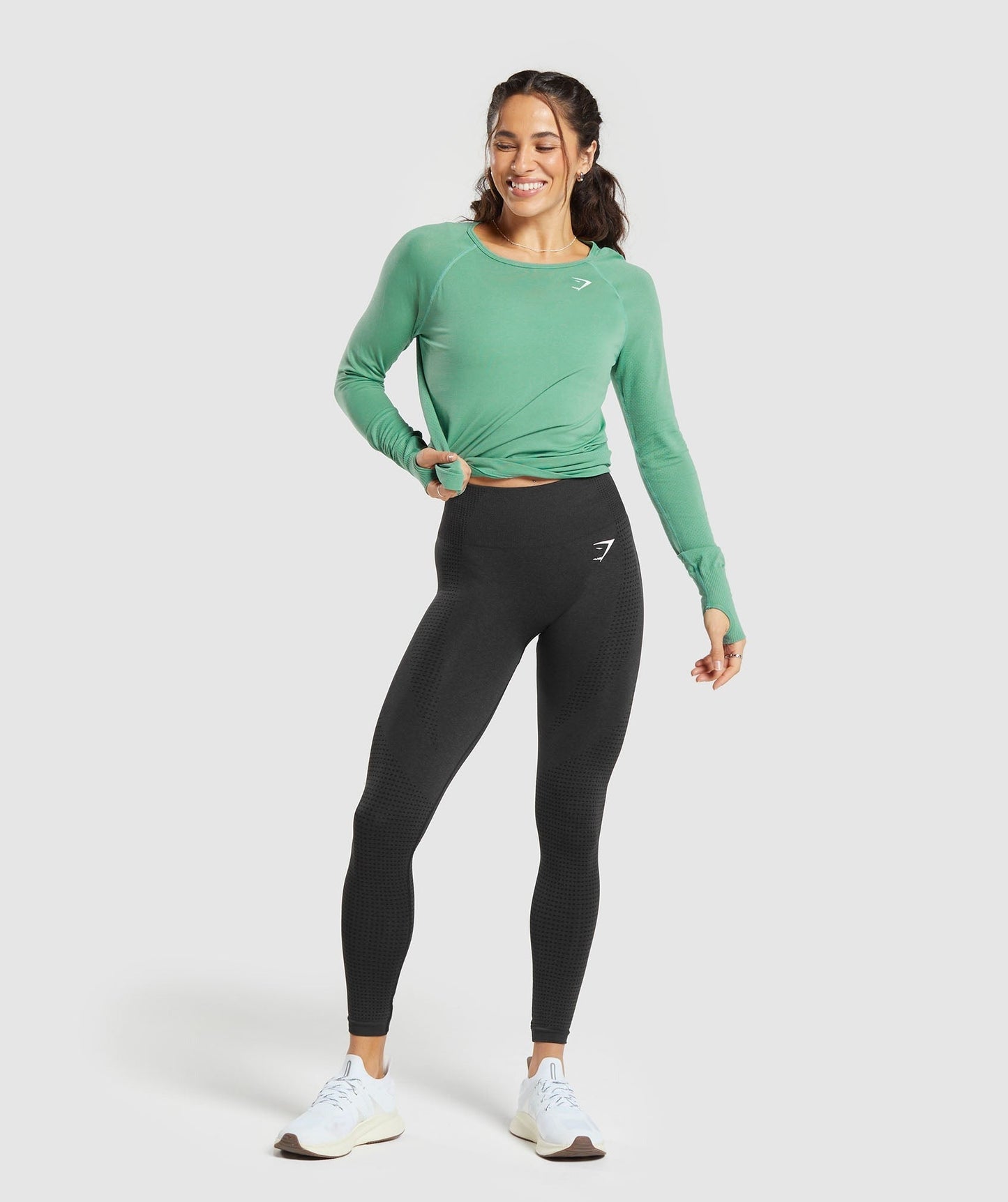 Gymshark Vital Seamless Light Long Sleeve Top - Lagoon Green Marl