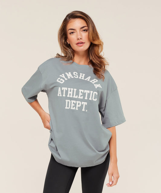 Gymshark Athletic Department Oversized Graphic T-Shirt - Denim Grey