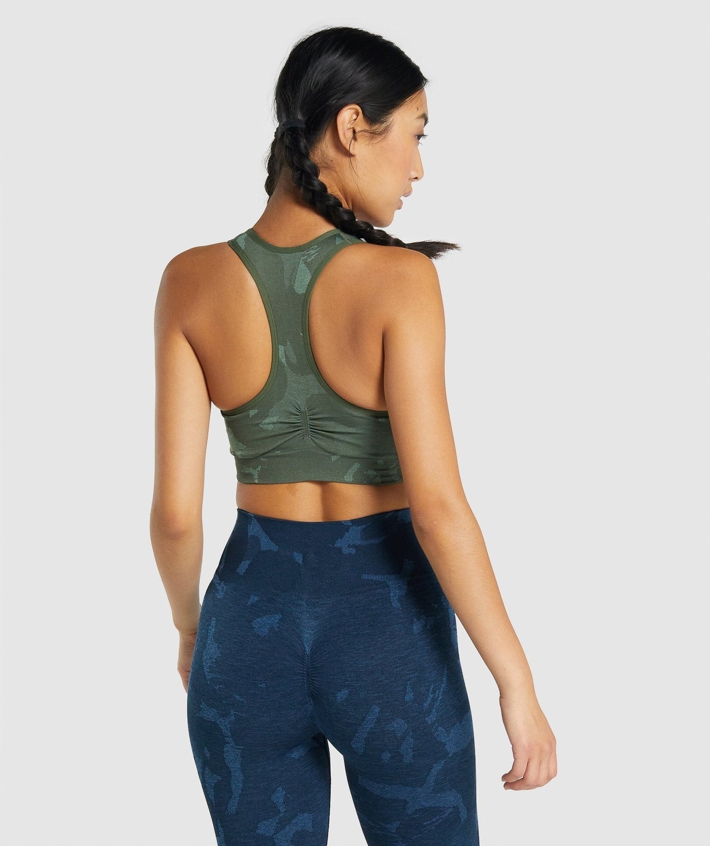 Gymshark Adapt Camo Seamless Racer Back Sports Bra - Savanna | Green