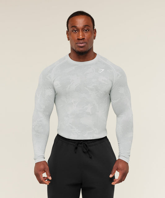 Gymshark Geo Seamless Long Sleeve T-Shirt - Light Grey/Smokey Grey