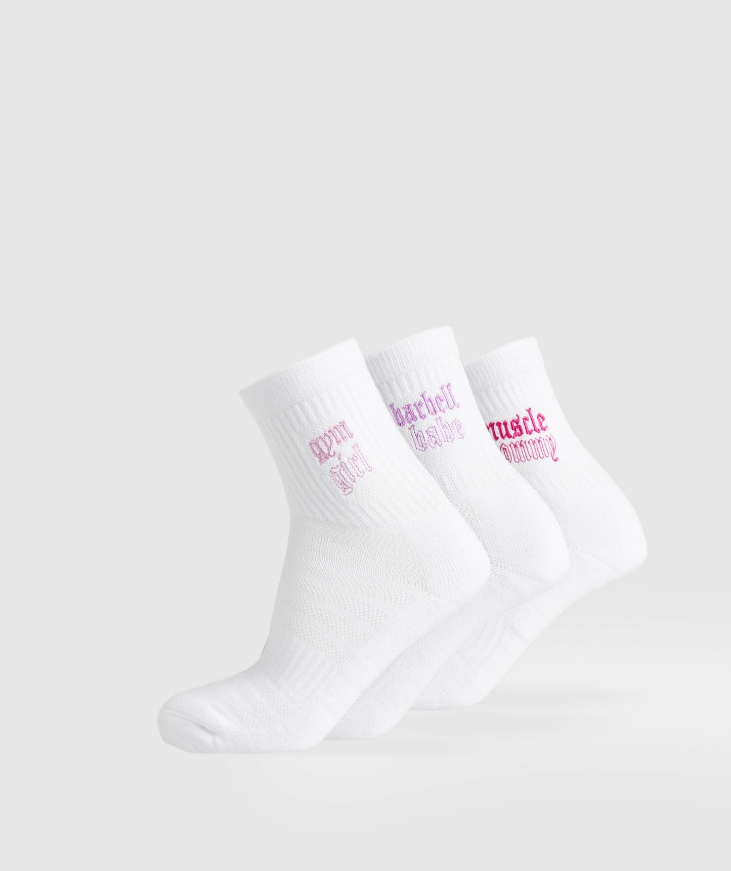 Gymshark Gym Babes Midi Sock 3pk - White/Sour Pink/Active Purple/Winning Pink