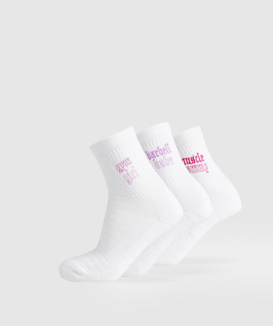 Gymshark Gym Babes Midi Sock 3pk - White/Sour Pink/Active Purple/Winning Pink