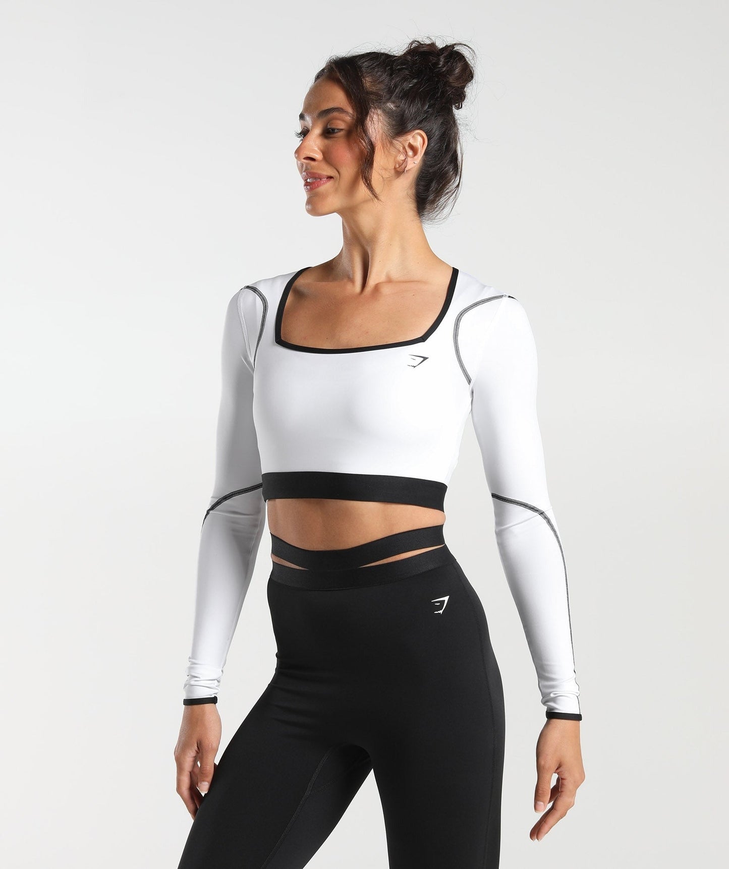 Gymshark Contrast Long Sleeve Crop Top - White