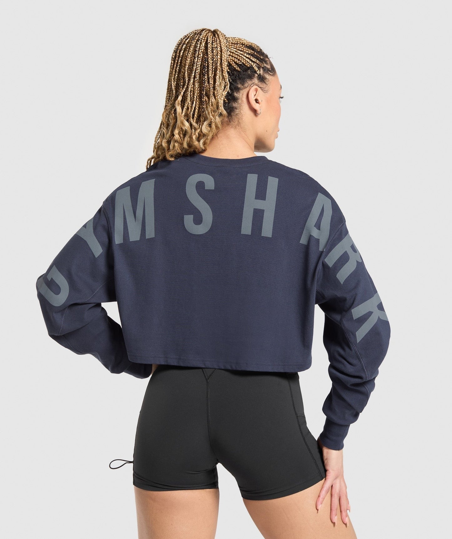 Gymshark Wordmark Graphic Long Sleeve Top - Heavy Blue