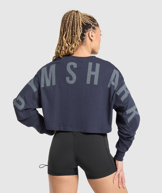 Gymshark Wordmark Graphic Long Sleeve Top - Heavy Blue