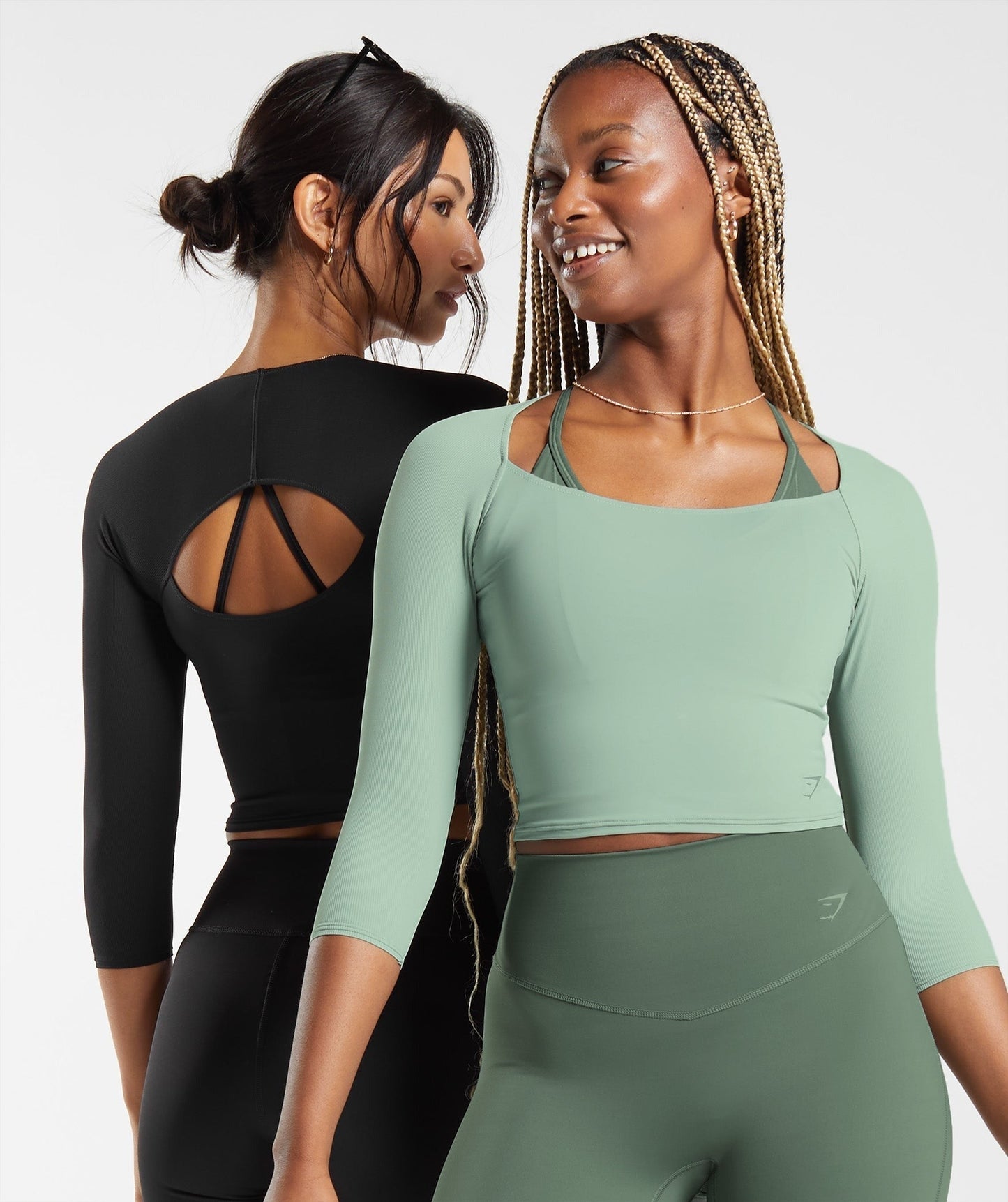 Gymshark Elevate 3/4 Sleeve Crop Top - Desert Sage Green