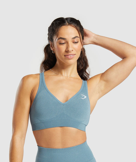 Gymshark Vital V Neck Sports Bra - Faded Blue Marl