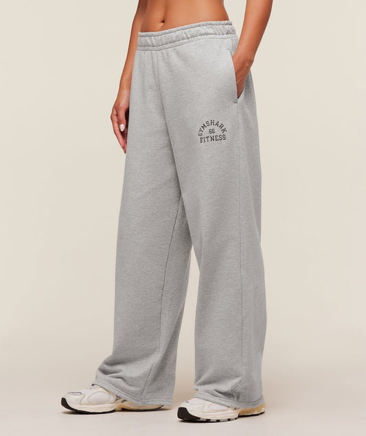 Gymshark Fitness Embroidered Graphic Wide Leg Joggers - Light Grey Core Marl