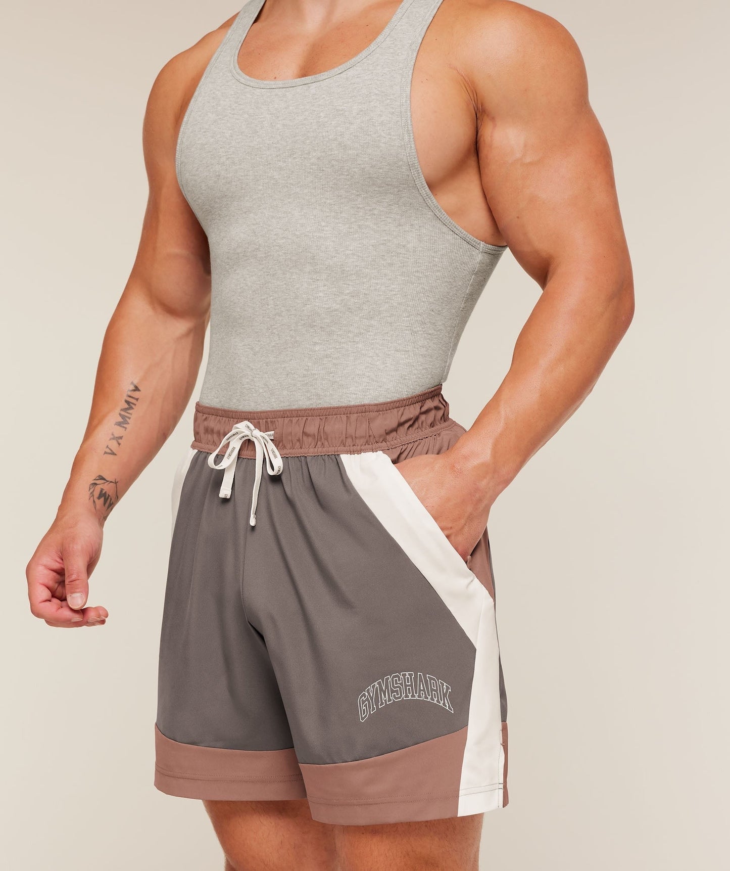 Gymshark Collegiate Tech Shorts - Taupe Brown