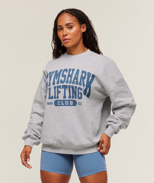 Gymshark Lifting Club Graphic Oversized Crew Neck - Light Grey Core Marl