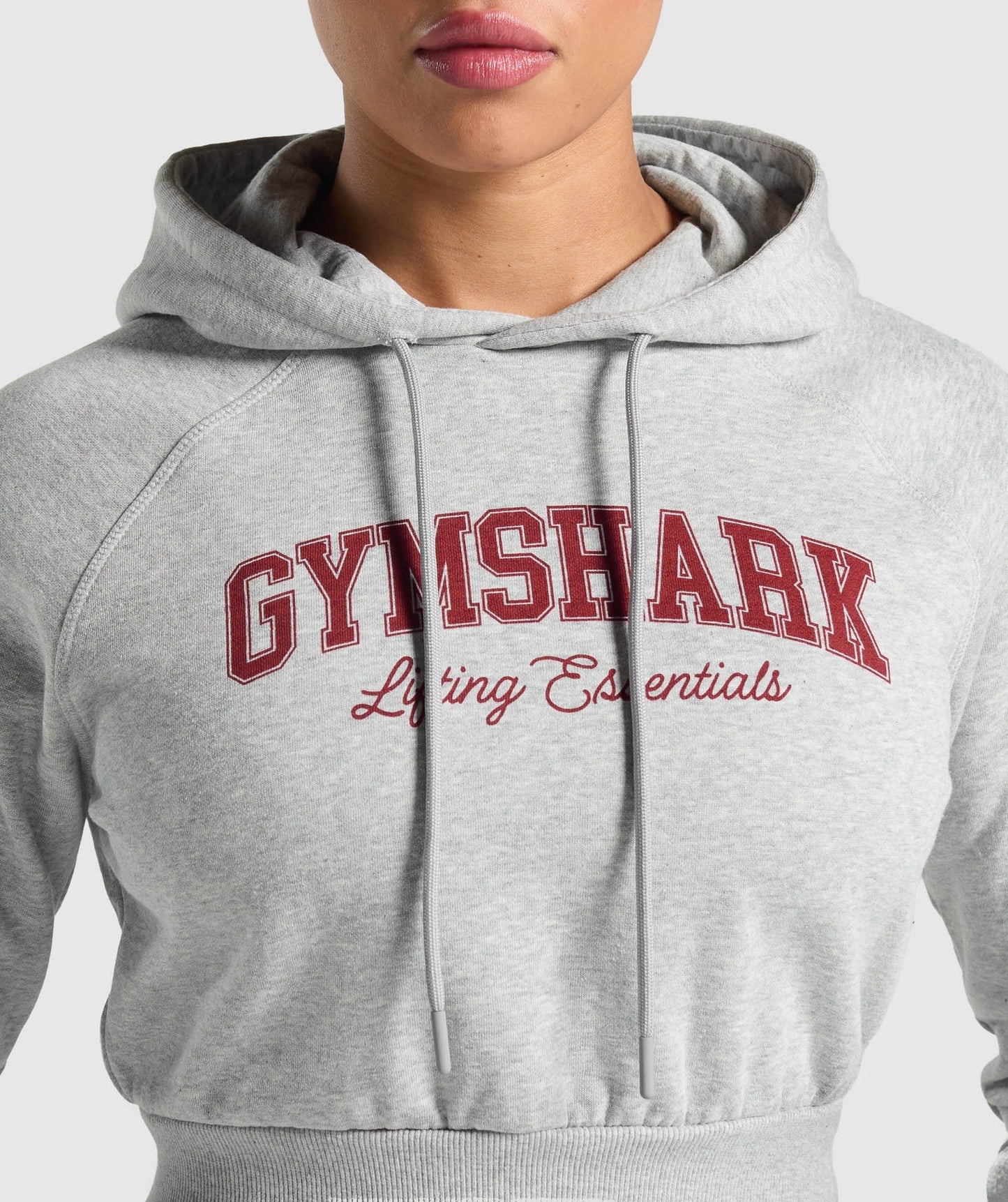 Gymshark Lifting Essentials Graphic Cropped Hoodie - Light Grey Core Marl