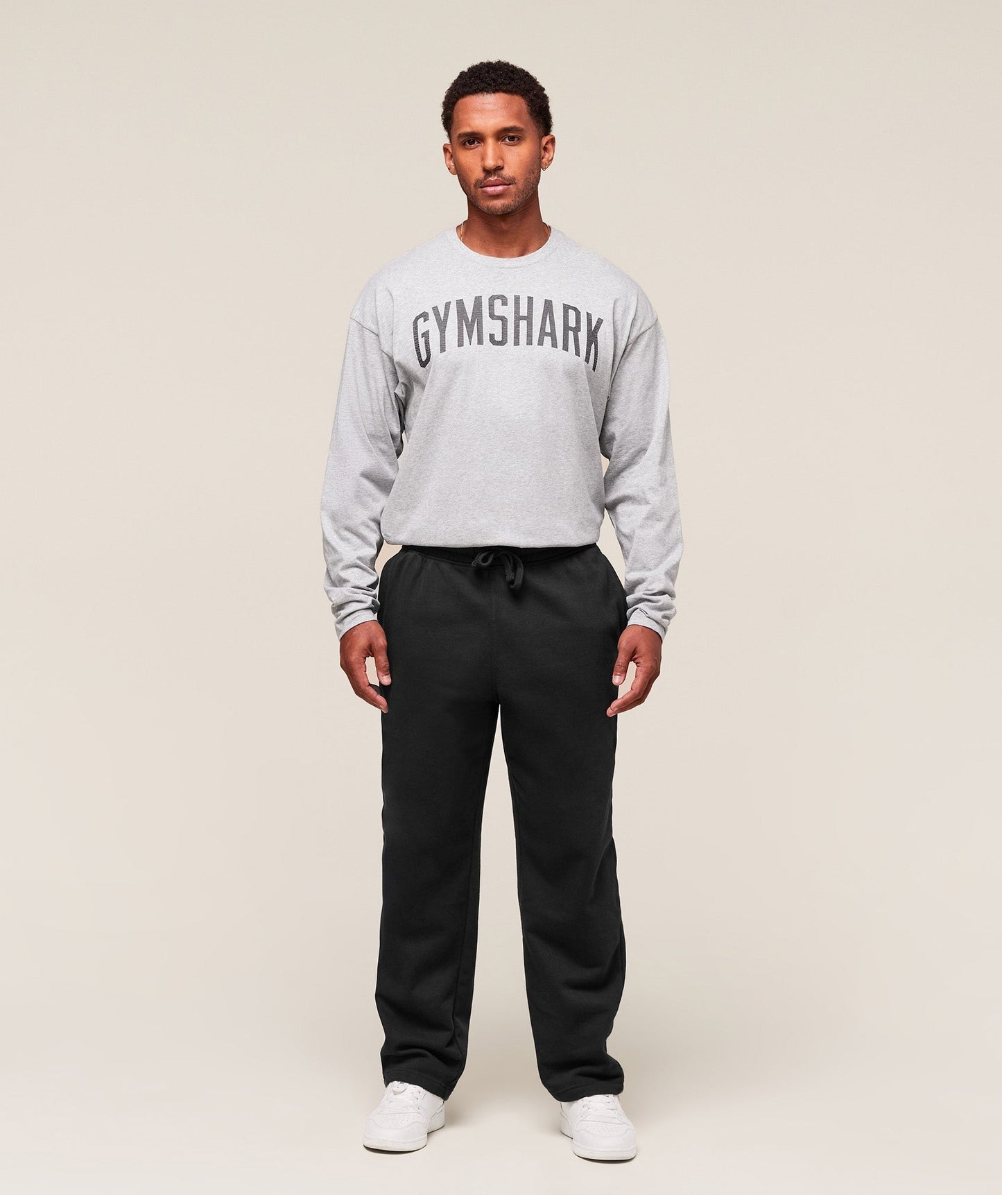 Gymshark Worn Graphic Long Sleeve T-Shirt - Light Grey Core Marl