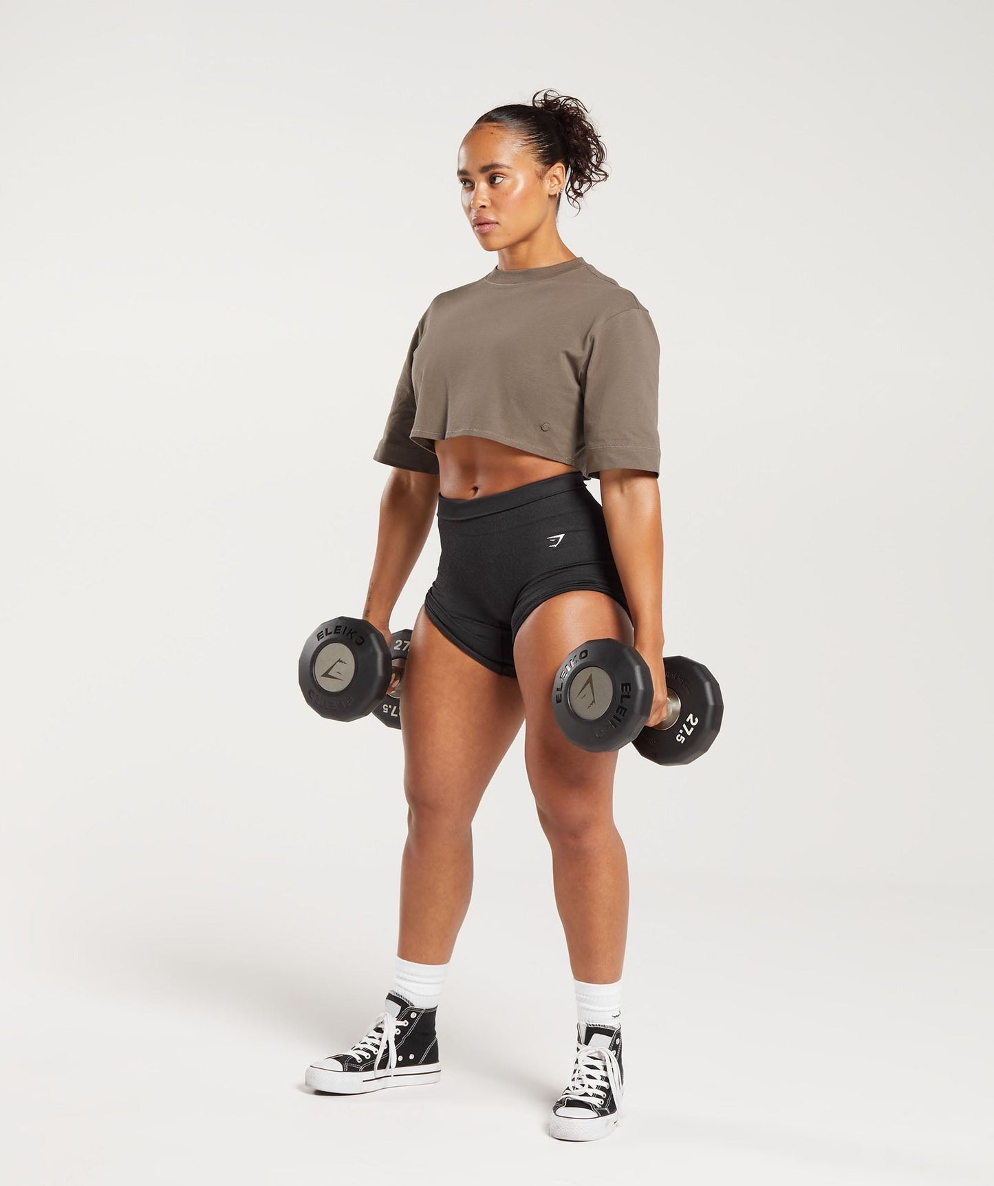 Gymshark Cotton Boxy Crop Top - Camo Brown