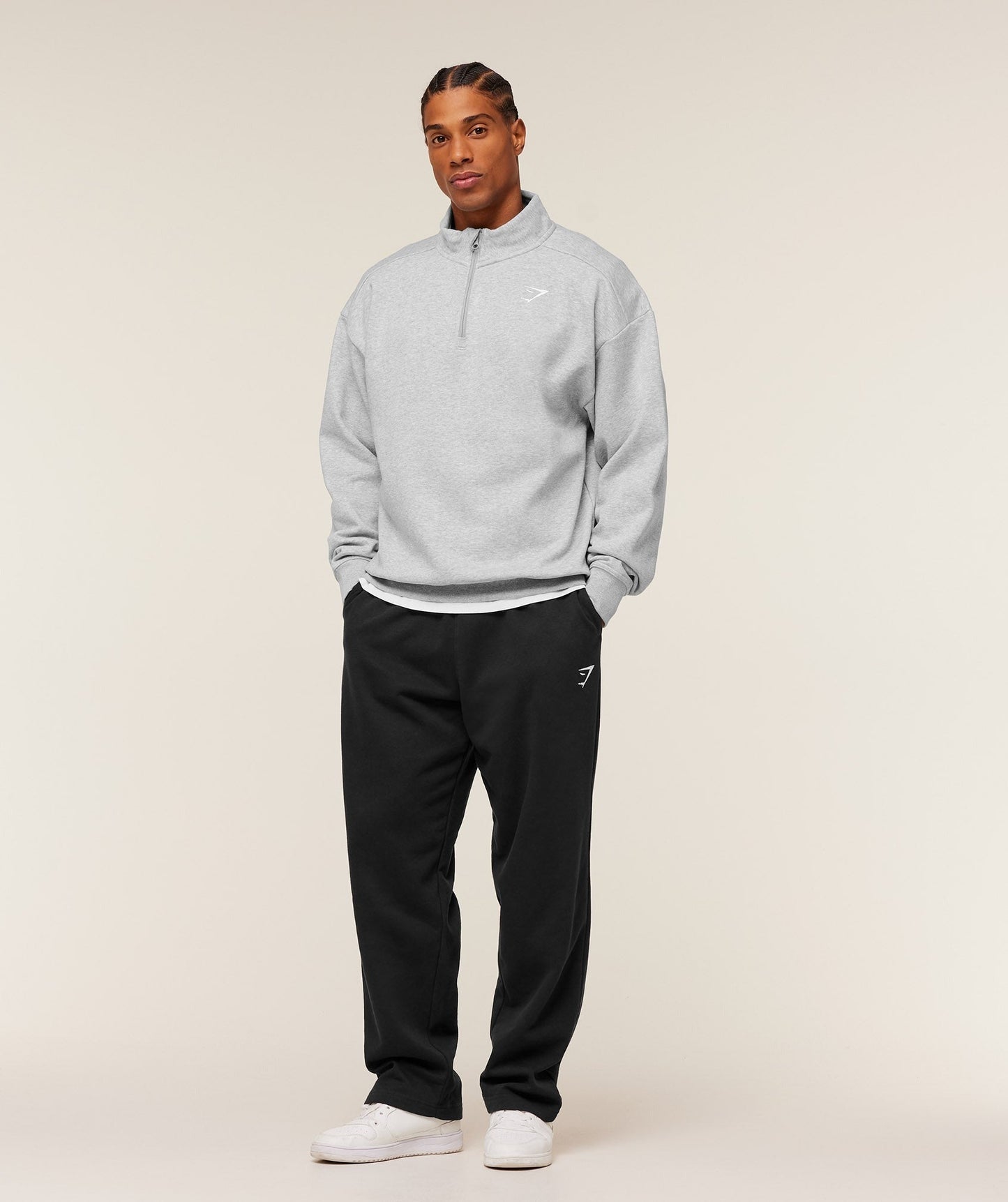 Gymshark Crest Oversized 1/4 Zip - Light Grey Core Marl