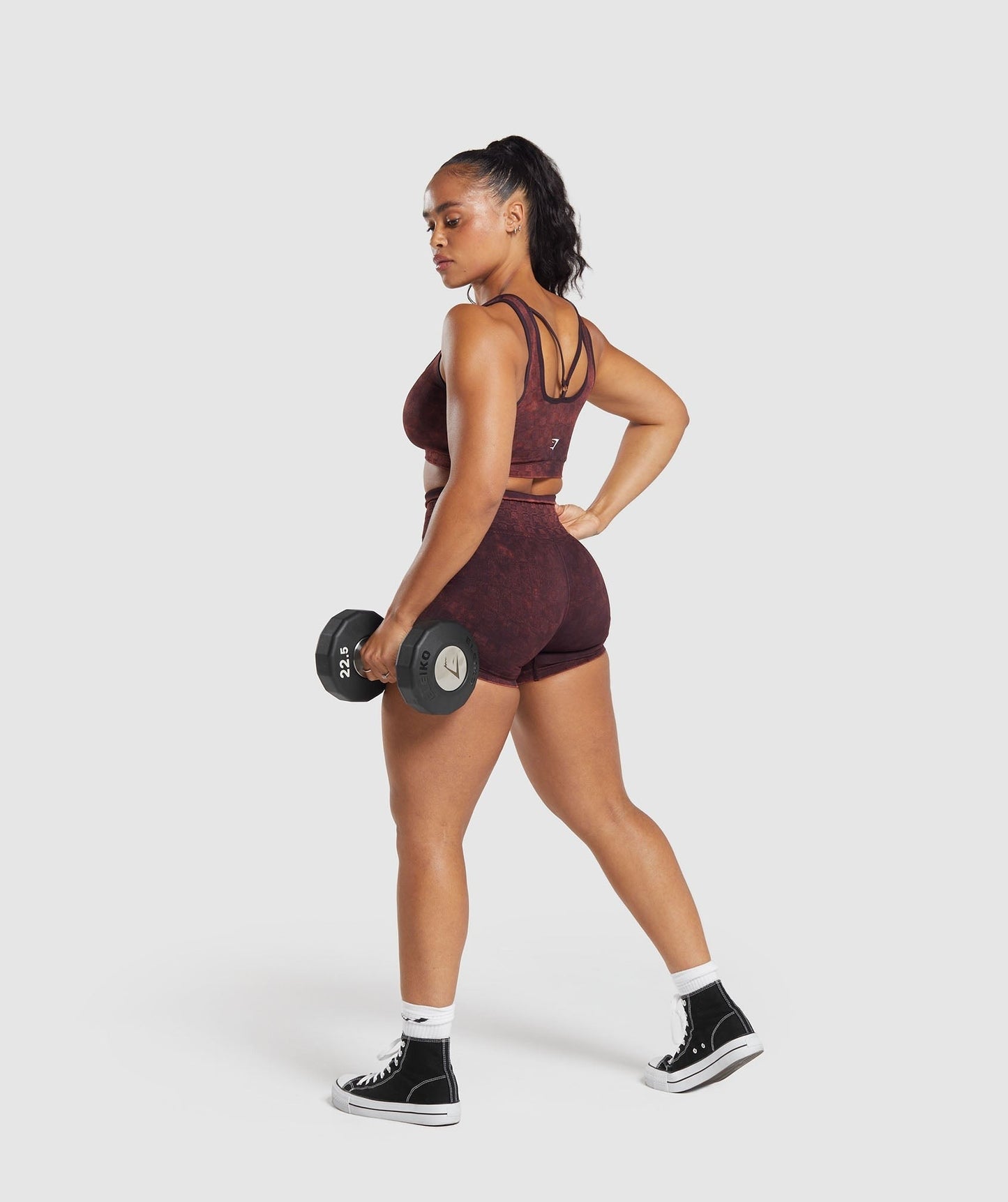 Gymshark Check Seamless Washed Shorts - Plum Brown