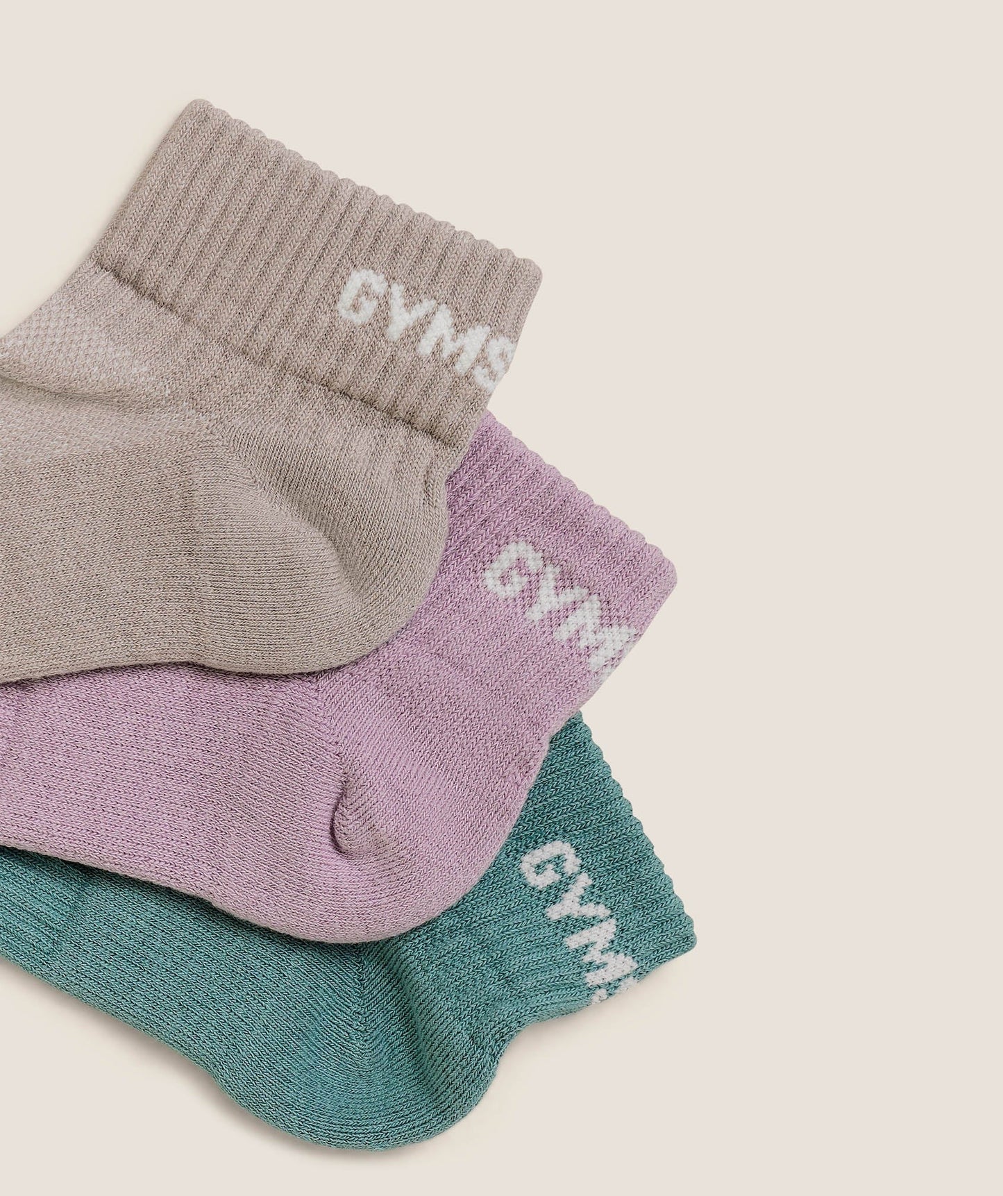 Gymshark GS Jacquared Quarter Socks 3pk - Muted Teal/Warm Lilac/Mushroom Grey