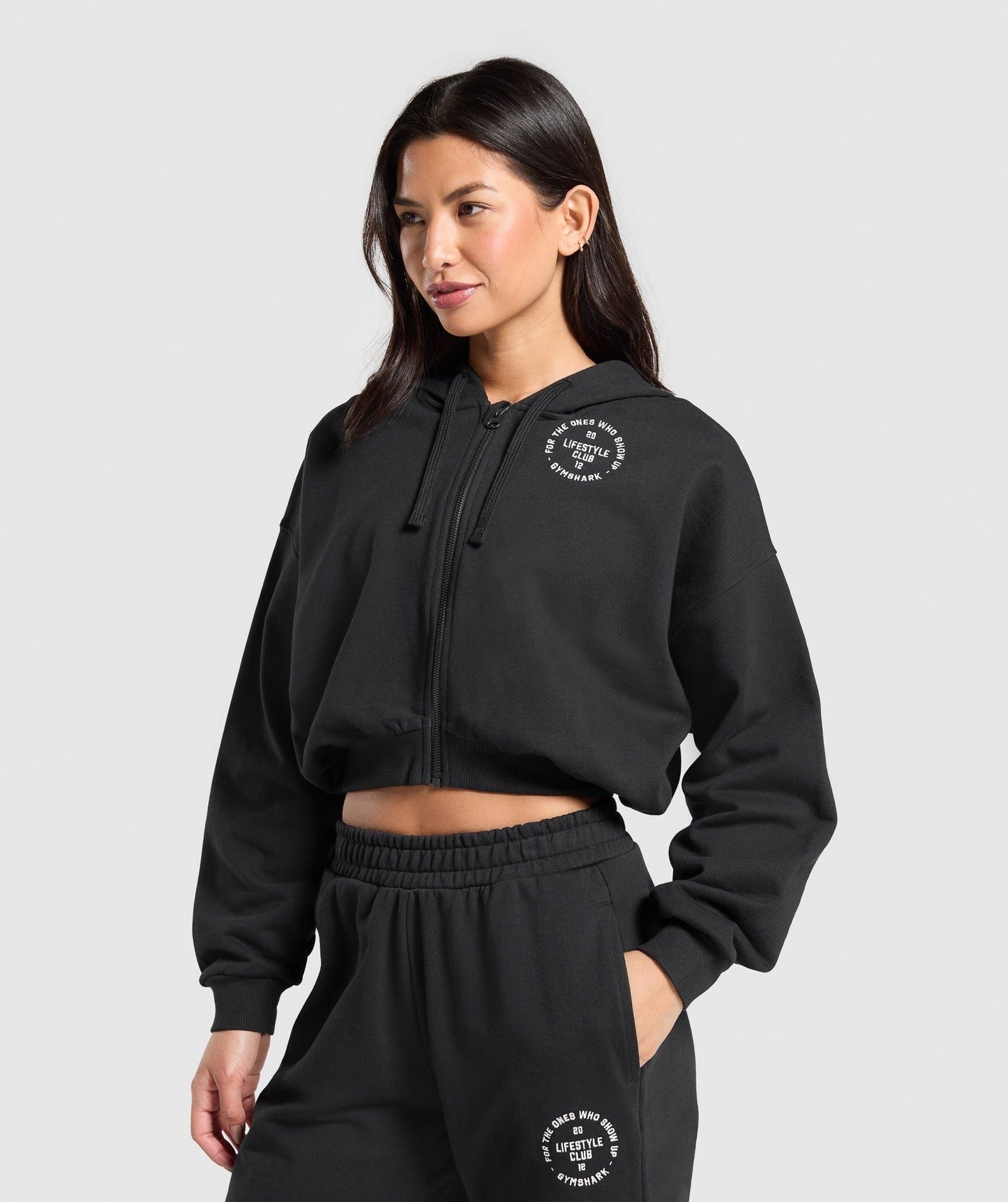 Gymshark Lifestyle Club Graphic Zip Up Hoodie - Black