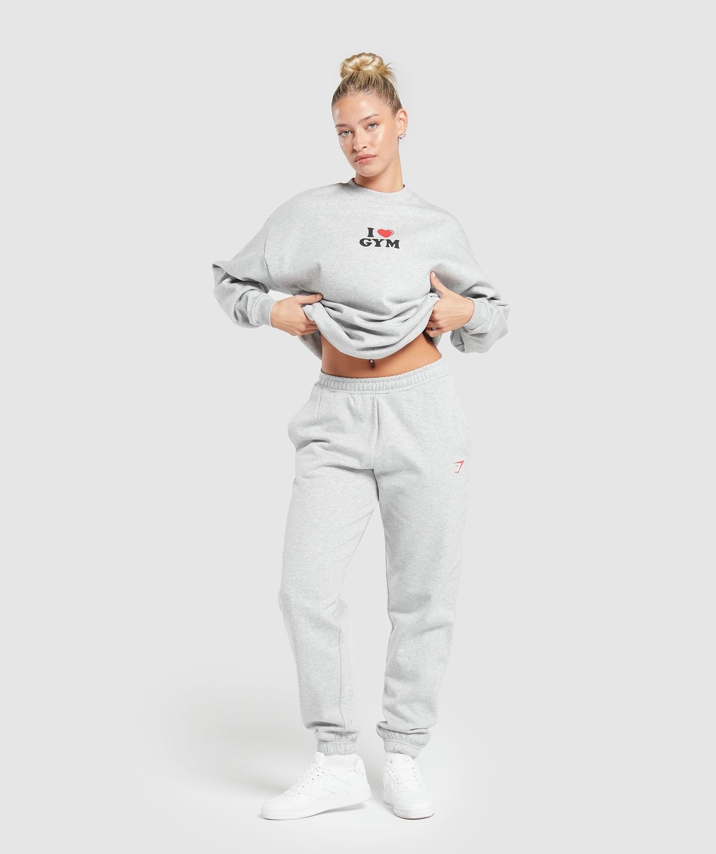 Gymshark I Heart Gym Oversized Sweatshirt - Light Grey Core Marl