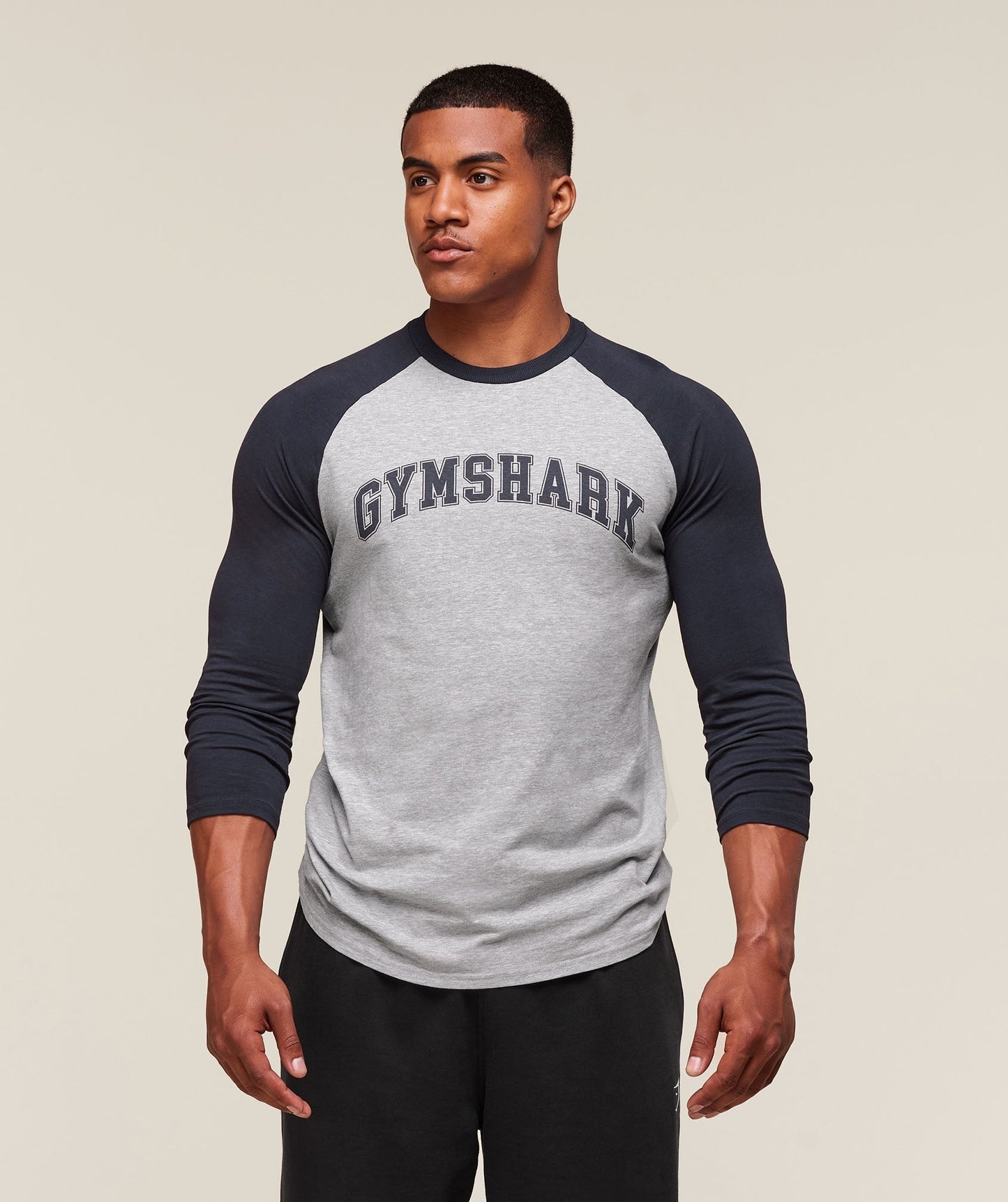Gymshark GSLC Raglan 3/4 Sleeve T-Shirt - Light Grey Core Marl/Heavy Blue