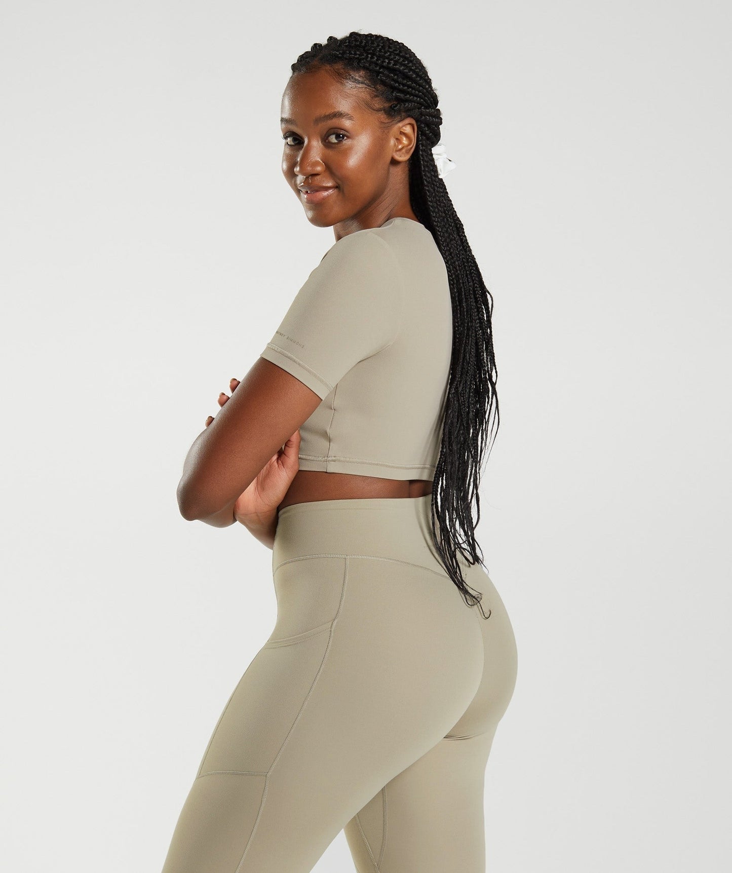 DNU Gymshark Whitney Short Sleeve Crop Top - Cement Brown