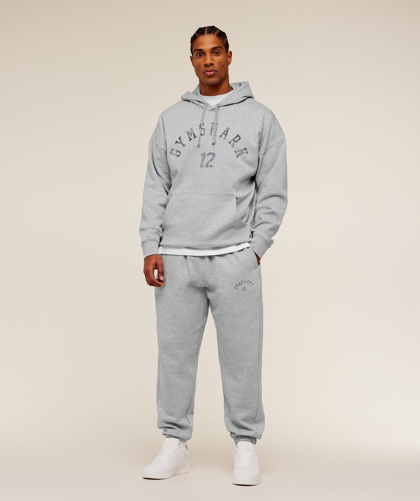 Gymshark 12 Graphic Hoodie - Light Grey Core Marl