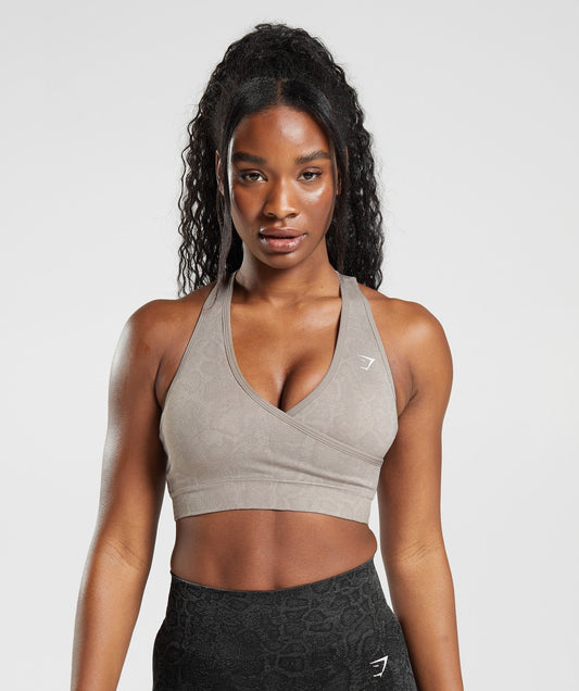 Gymshark Adapt Animal Seamless Sports Bra - Mushroom Brown/Urban Grey
